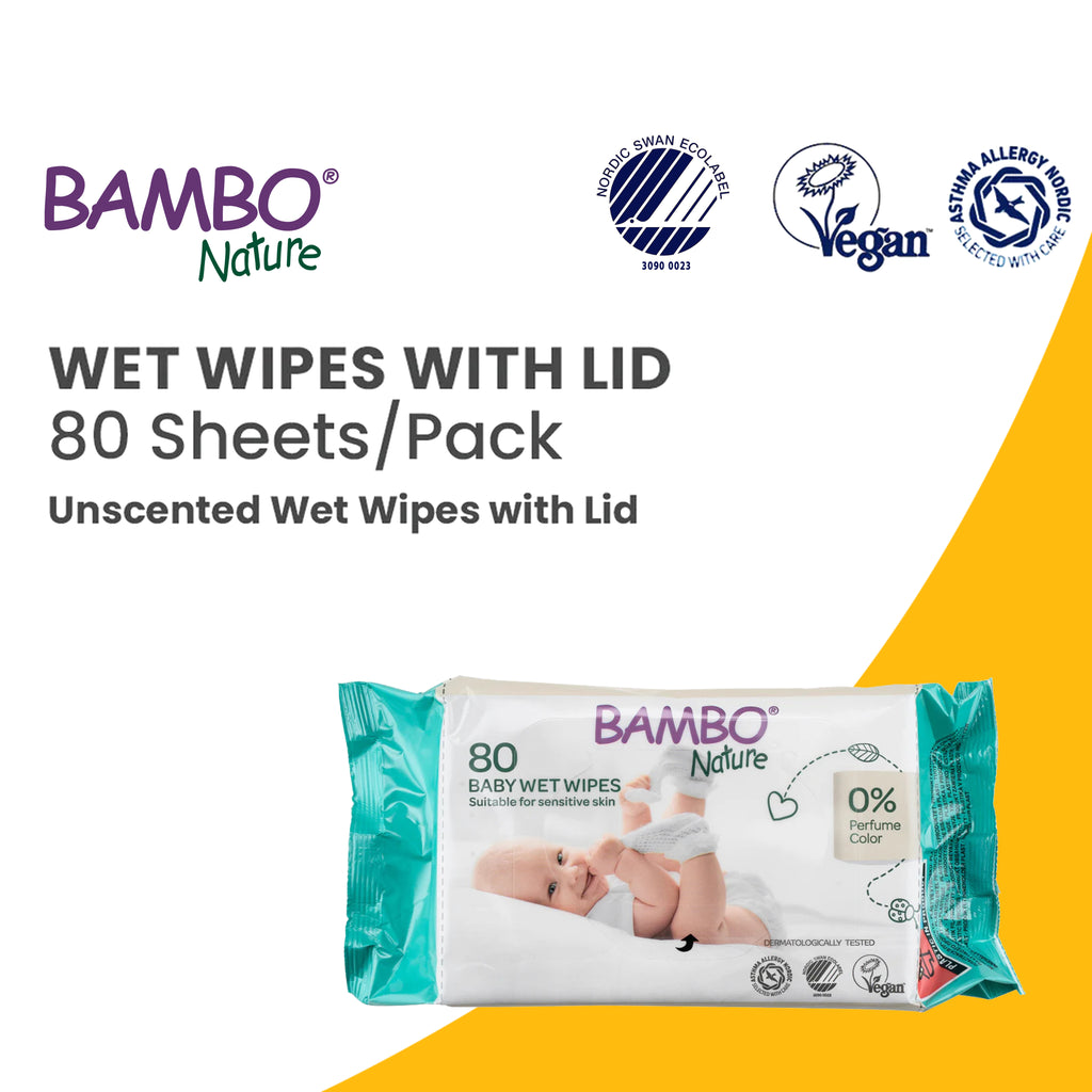 Bambo Nature Baby Wet Wipes with Lid Unscented 80 Sheets/Pack