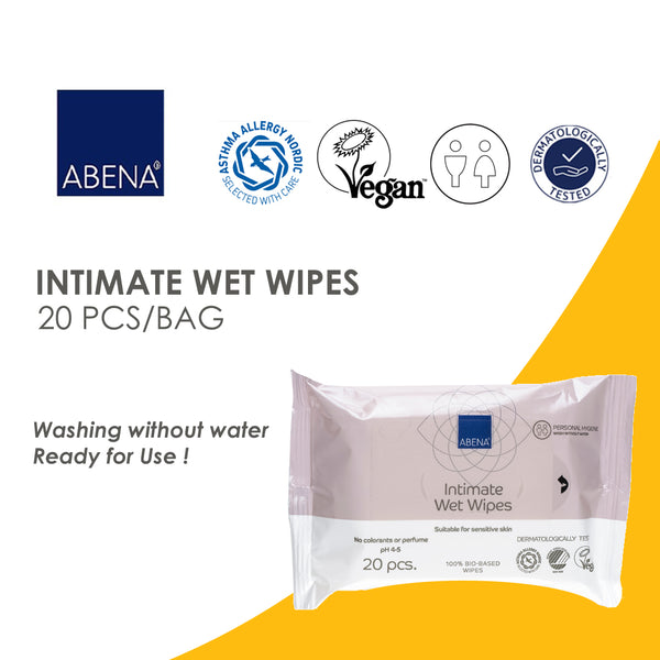 Abena Flushable Intimate Wet Wipes 20 Sheets/Pack - Washing Without Water, Ready for use, 4-in-1 (Clean, Rinse, Dry, Protect)