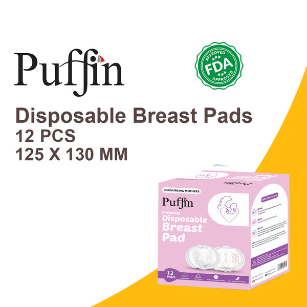 Puffin Disposable Breast Pads 12 Pcs - breast pads are disposable breast pads for breastfeeding, nursing, and leaking breasts, designed for comfort and convenience.