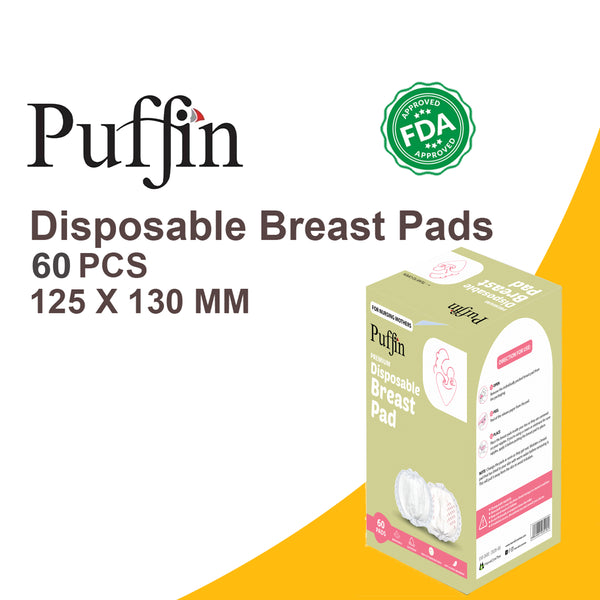 Puffin Disposable Breast Pads 60 Pcs - nursing pads are Puffin Disposable Breast Pads 60 Pcs, which are disposable silicone breast pads for breastfeeding, offering a comfortable and discreet solution.