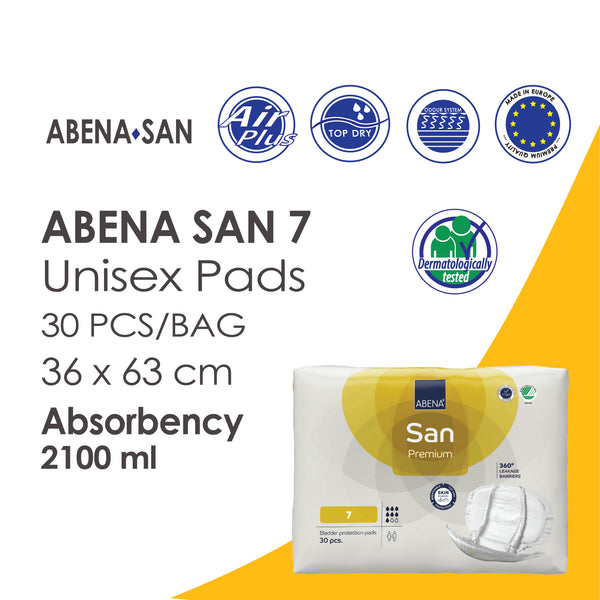 Abena San 7 UNISEX Incontinence Pads featuring bladder pads and best incontinence pads