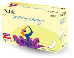 Puffin MAXI NORMAL Sanitary Pads next to Daisy sanitary pads for a fresh look.