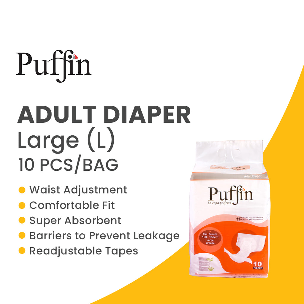 Puffin Adult Diaper Large (L) 10 Pcs provide a comprehensive incontinence solution, catering to the needs of grown-ups, adults with incontinence, seniors, and those seeking adult diaper pants.