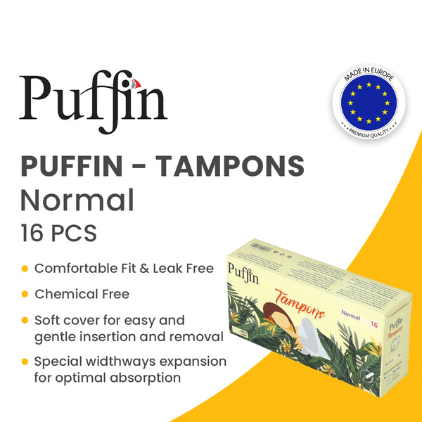 Puffin Tampons NORMAL 16 Pcs - Comfortable and absorbent tampons for managing menstrual flow