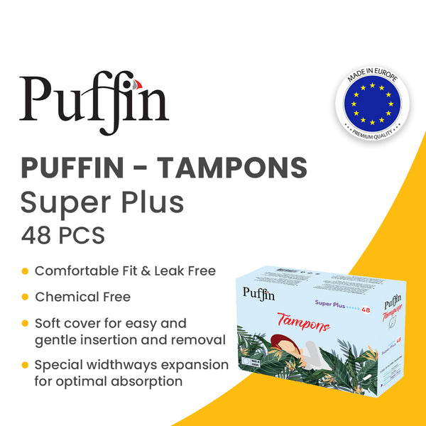 Puffin Tampons SUPER PLUS 16 Pcs - High-Absorbency Tampons for Heavy Flow