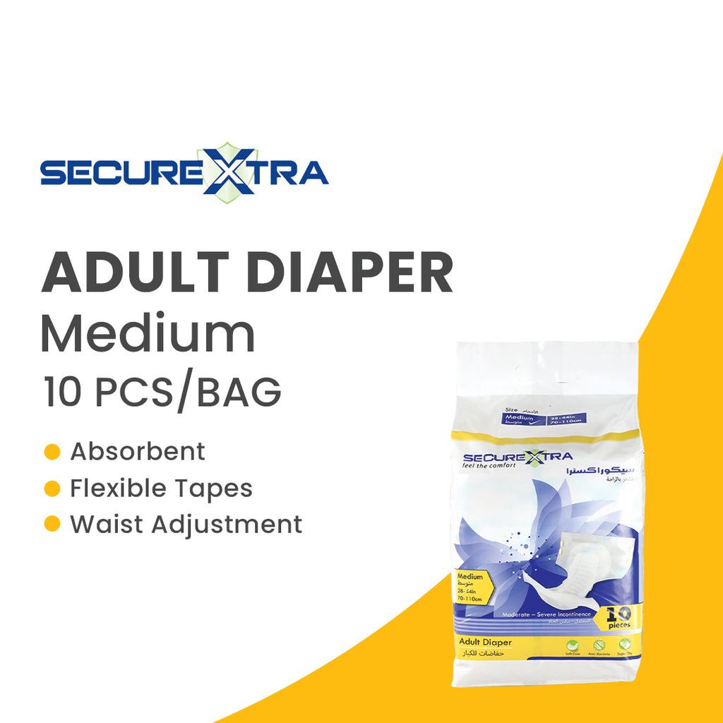 SecureXtra Adult Diaper Medium (M) 10 Pcs cater to the needs of grown-ups, adults with incontinence, seniors, and those requiring adult diaper pricing 