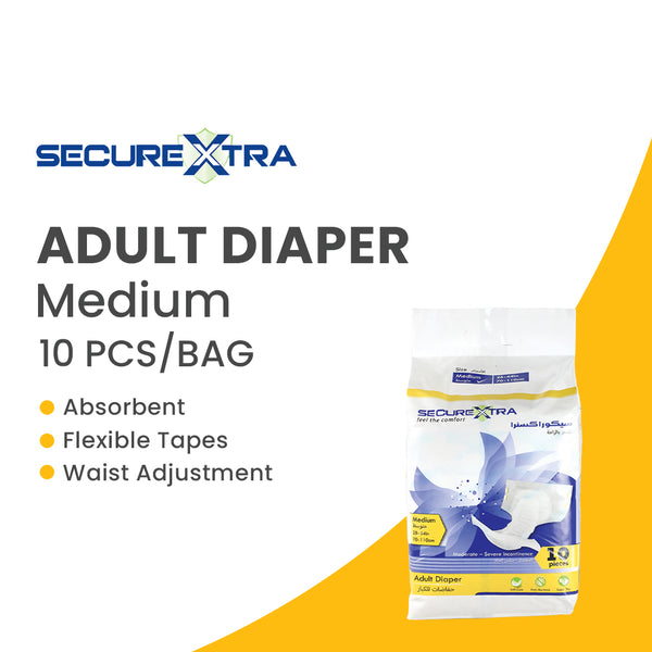 SecureXtra Adult Diaper Medium (M) 10 Pcs cater to the needs of grown-ups, adults with incontinence, seniors, and those requiring adult diaper pricing 