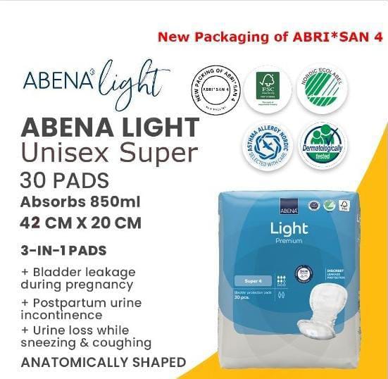 Abena Light Super 4 (Abri San 4) UNISEX Incontinence Pads 30 Pcs
