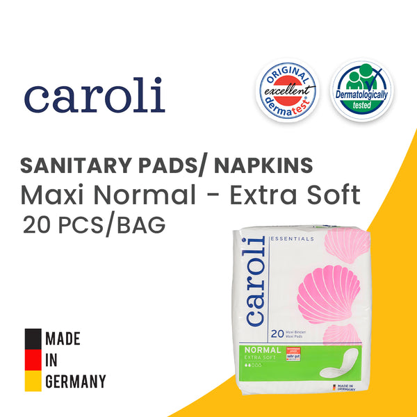 Caroli MAXI NORMAL Sanitary Pads alongside Always sanitary pads for comparison.