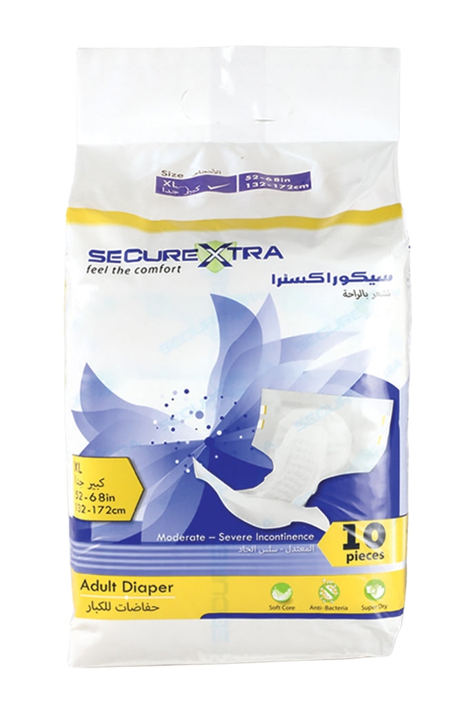 SecureXtra Adult Diaper Extra Large (XL) 10 Pcs – Keeps
