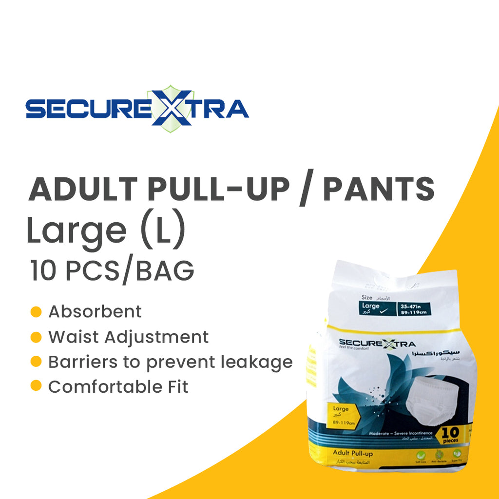 SecureXtra Adult Pull-Ups Large shown in use as overnight pull ups for adults, ensuring all-night protection