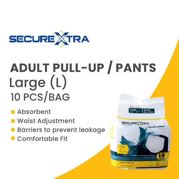 SecureXtra Adult Pull-Ups Large shown in use as overnight pull ups for adults, ensuring all-night protection